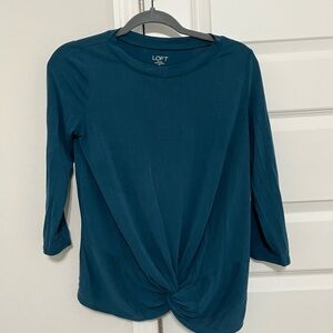 LOFT Women's Deep Teal Knot-Front Blouse